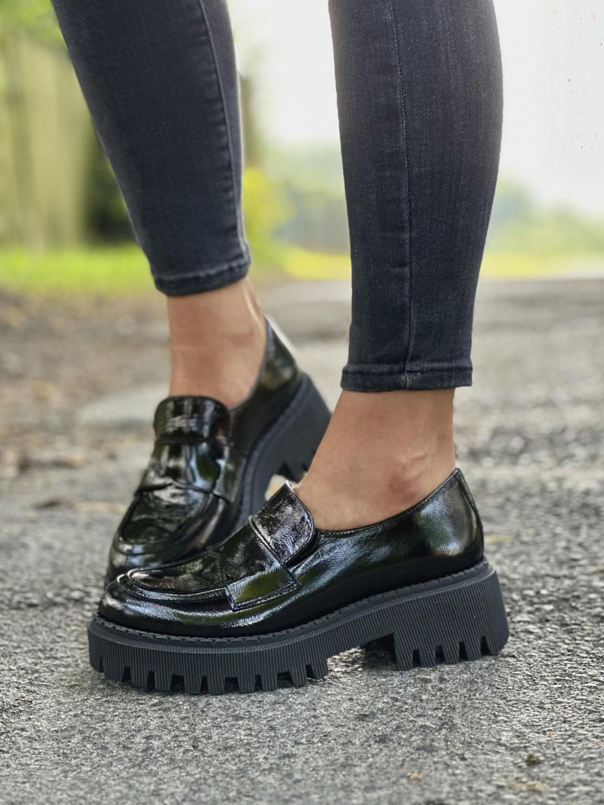 Czarne mokasyny damskie skórzane