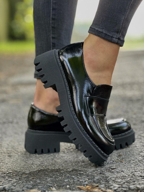 Czarne mokasyny damskie skórzane