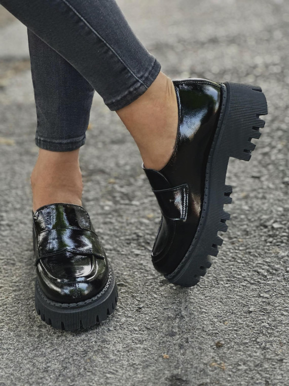 Czarne mokasyny damskie skórzane