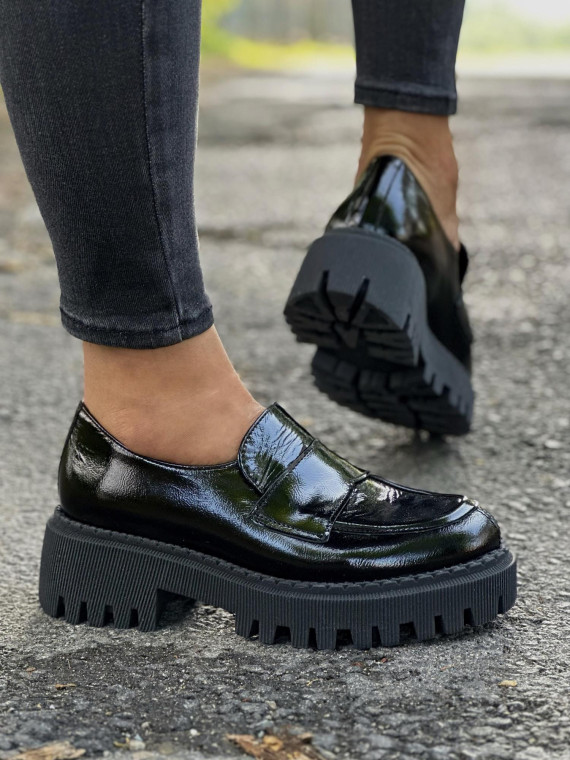 Czarne mokasyny damskie skórzane