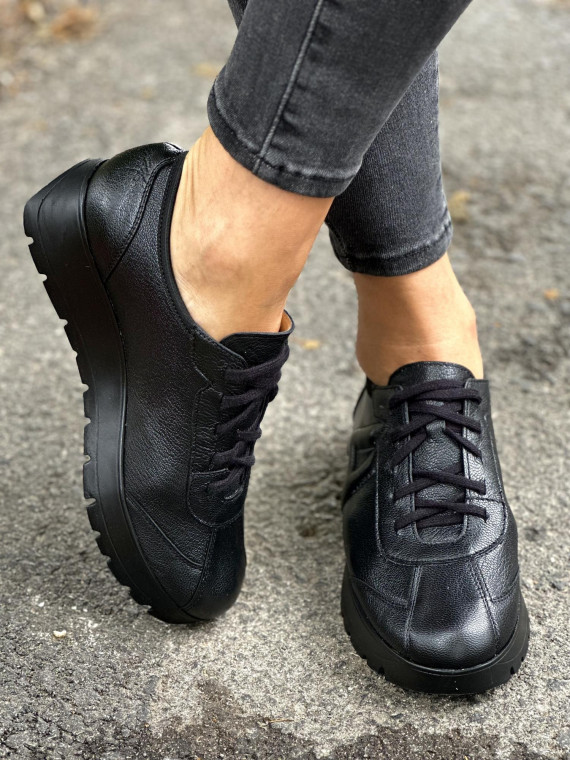 Czarne trampki damskie skórzane