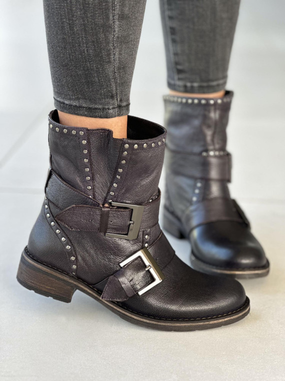 Granatowe botki damskie skórzane