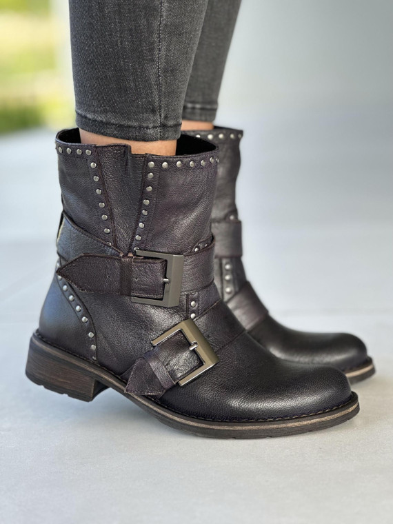 Granatowe botki damskie skórzane