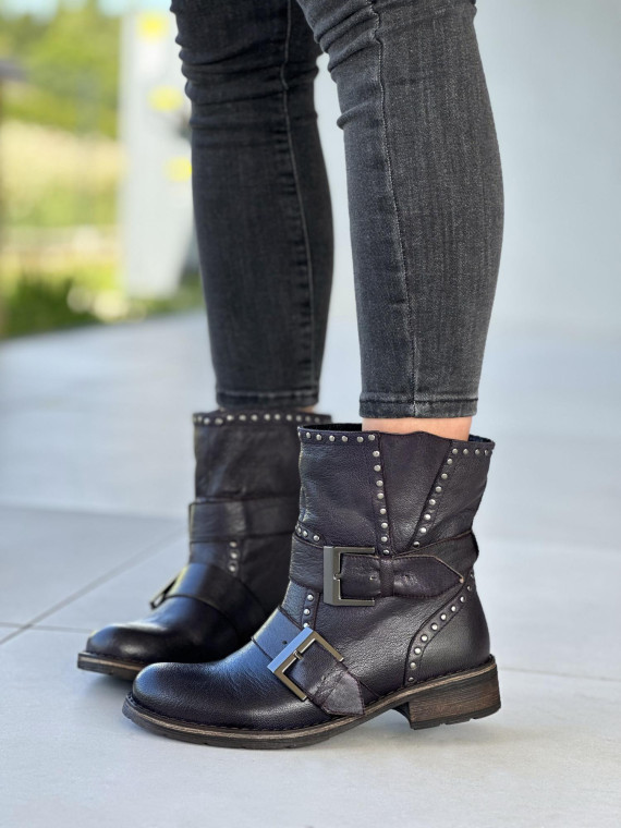 Granatowe botki damskie skórzane