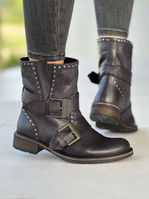 Granatowe botki damskie skórzane