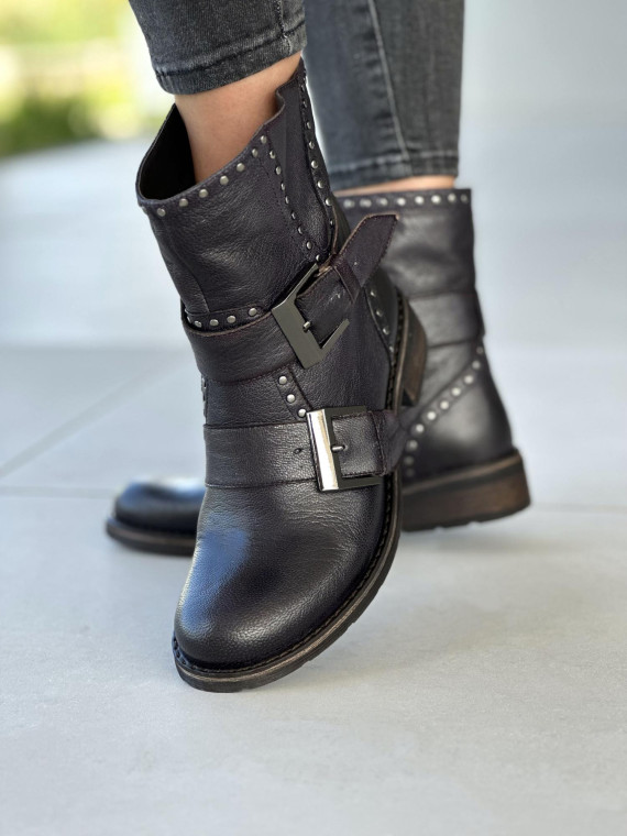 Granatowe botki damskie skórzane