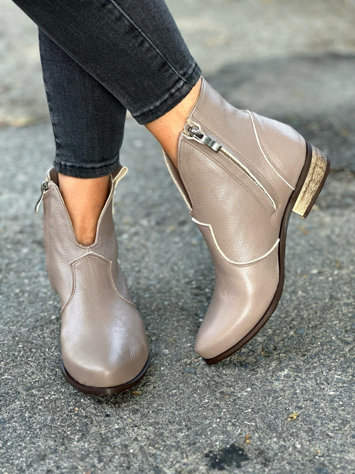 Cappucino botki damskie skórzane