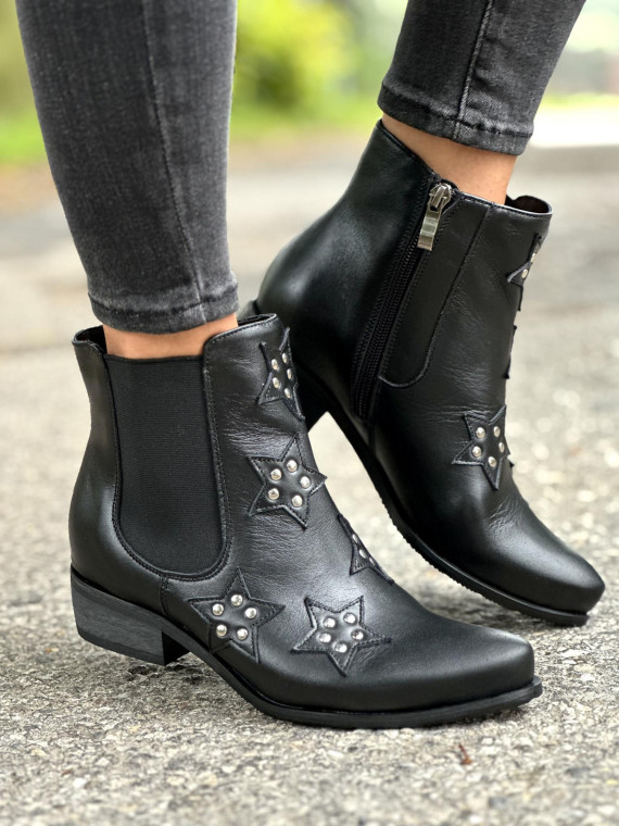 Czarne botki damskie skórzane