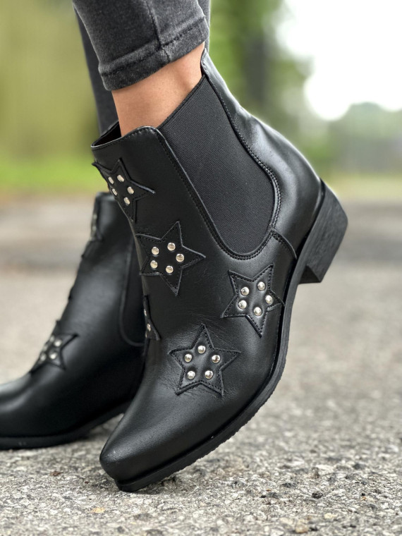 Czarne botki damskie skórzane