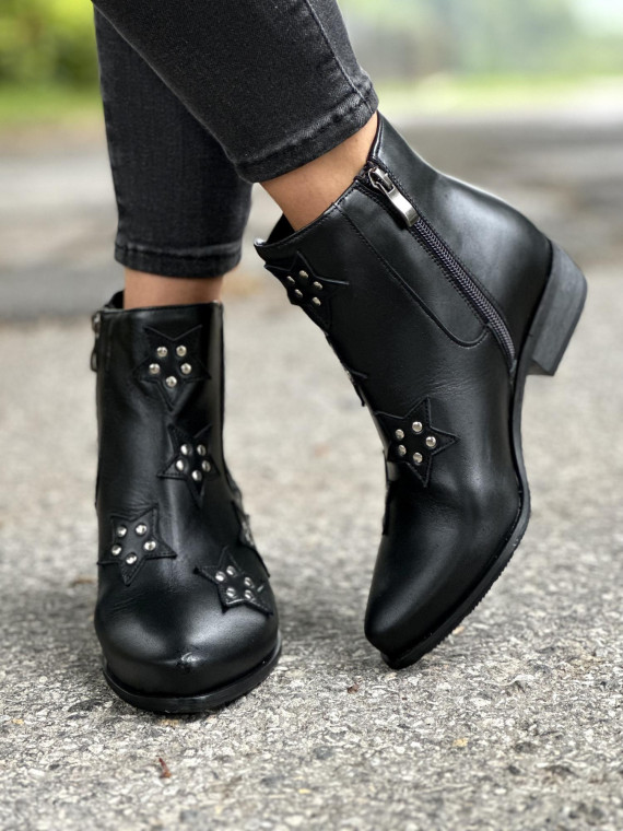 Czarne botki damskie skórzane