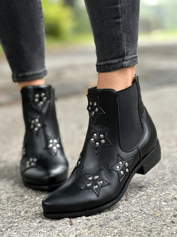 Czarne botki damskie skórzane