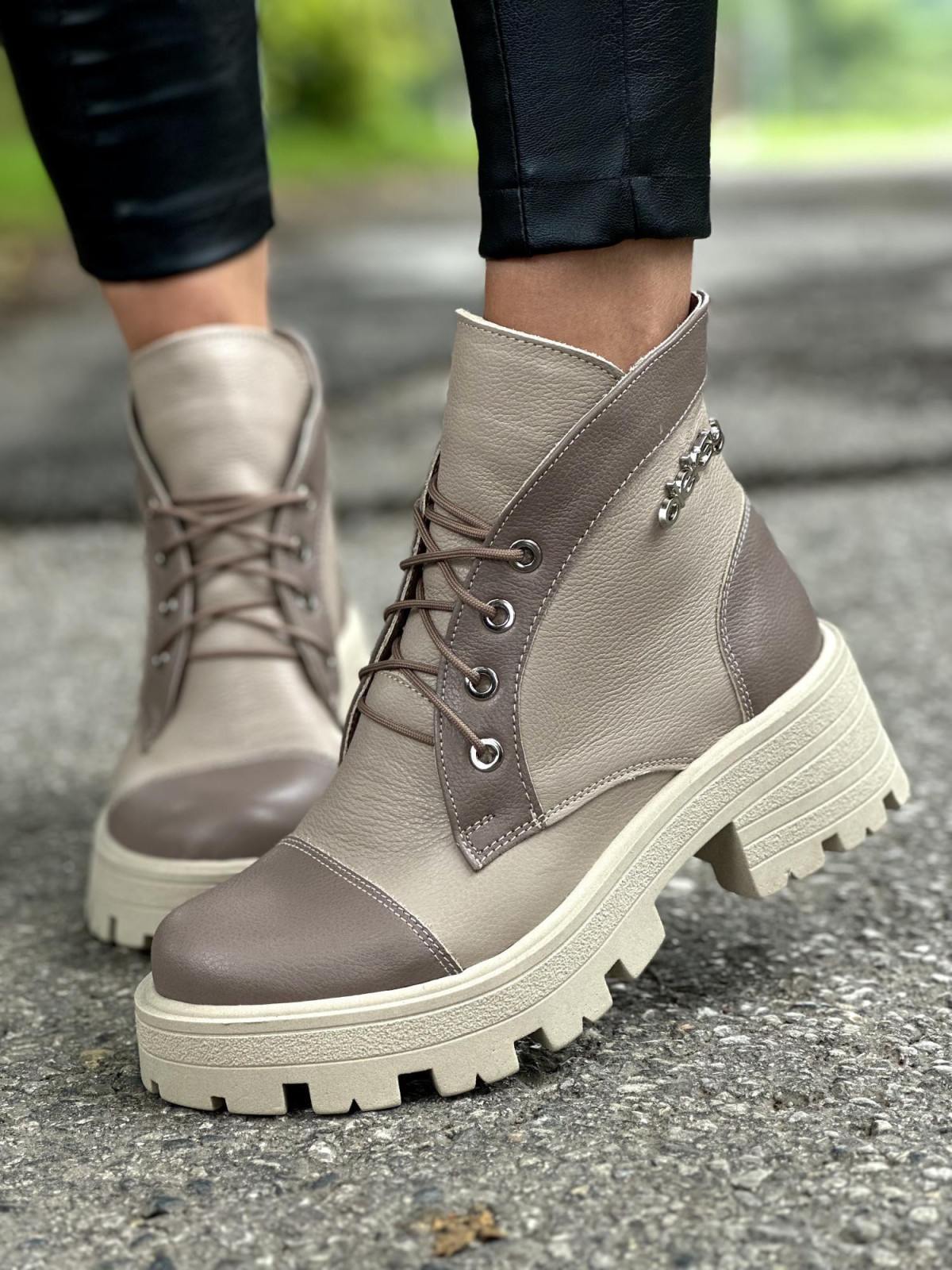 Cappucino trapery damskie skórzane