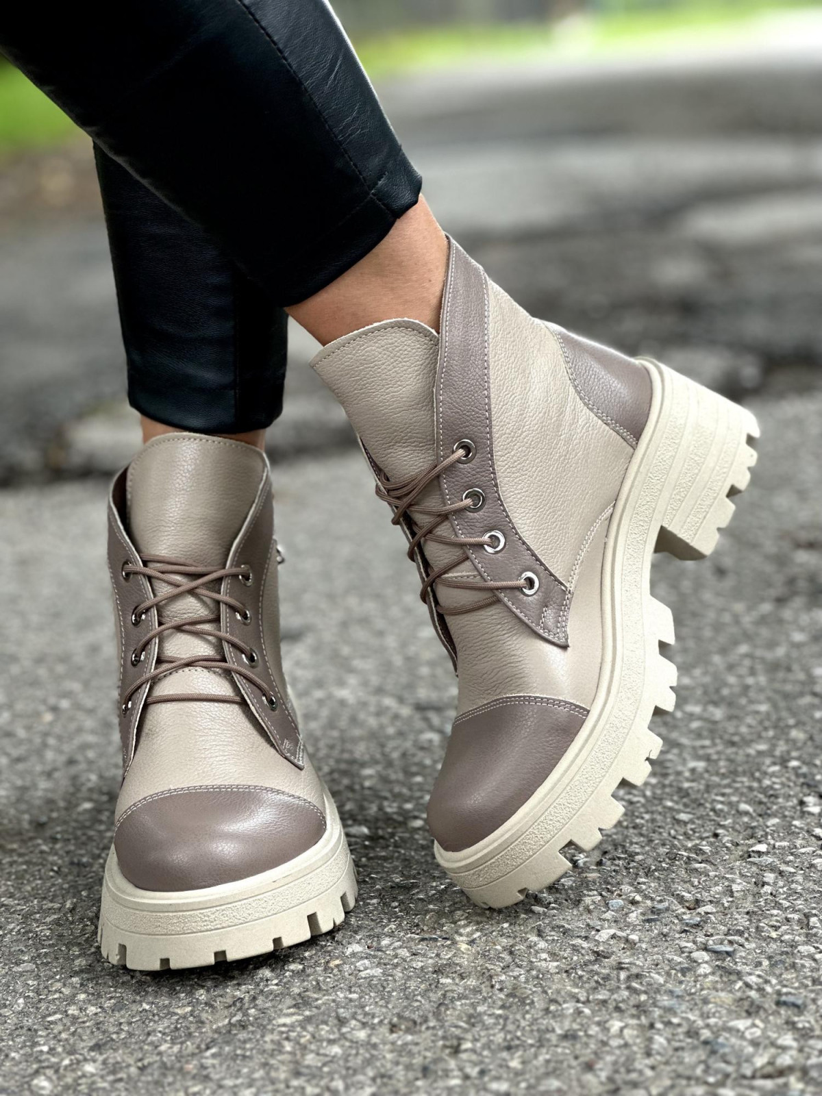 Cappucino trapery damskie skórzane