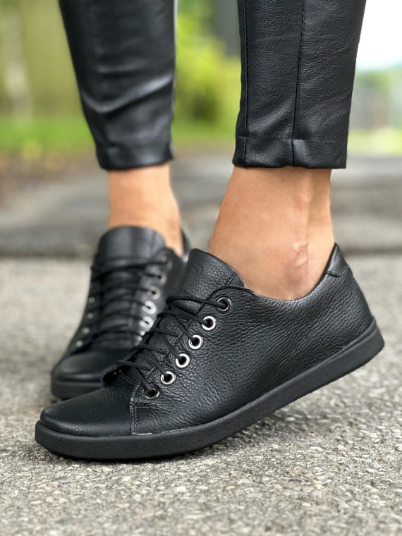 Czarne trampki damskie skórzane