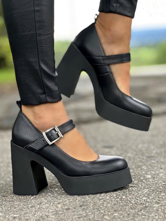 Czarne półbuty damskie skórzane