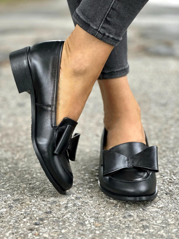 Czarne mokasyny damskie skórzane