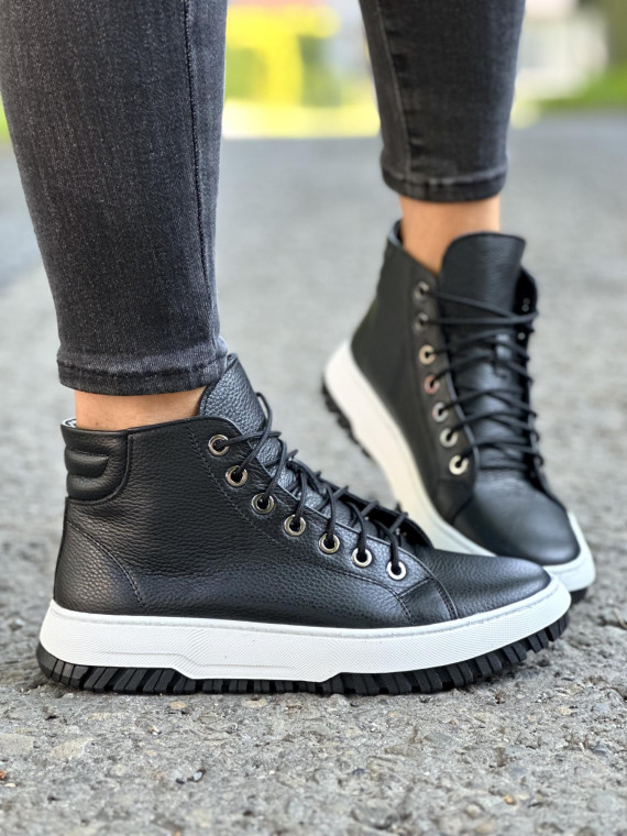 Czarne trampki damskie skórzane