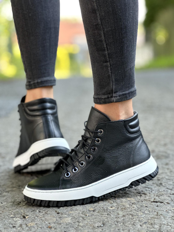 Czarne trampki damskie skórzane