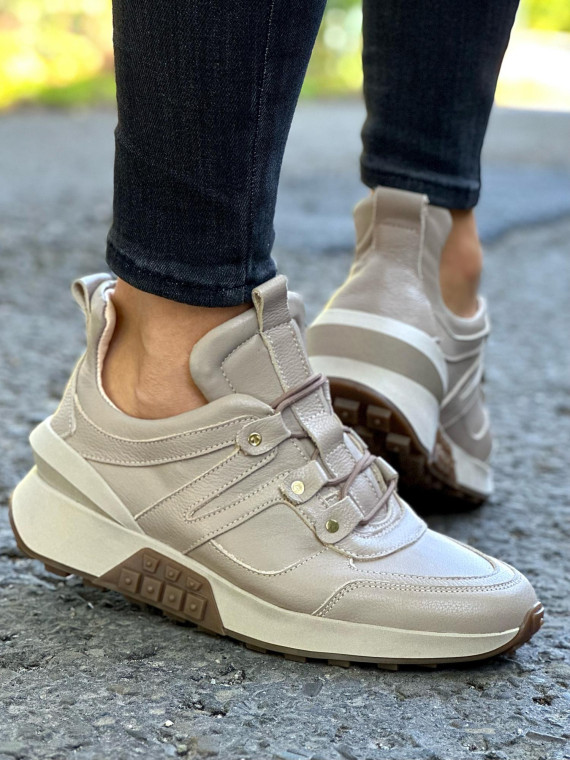 Beżowe sneakersy damskie skórzane