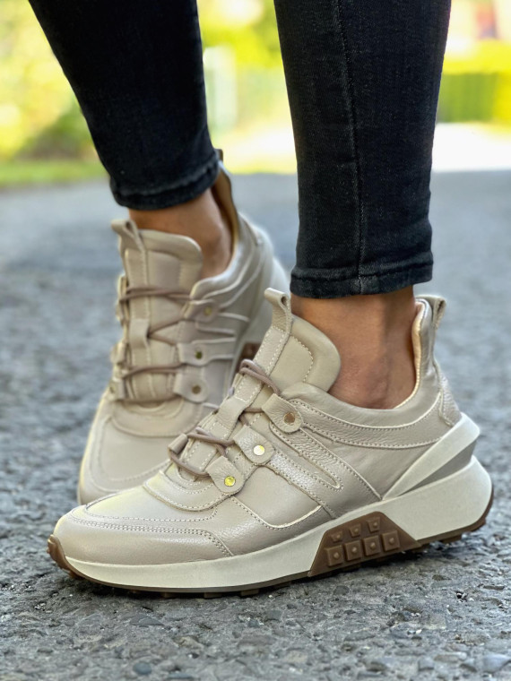 Beżowe sneakersy damskie skórzane