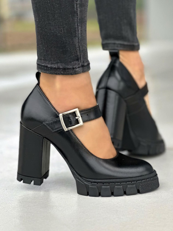 Czarne półbuty damskie skórzane