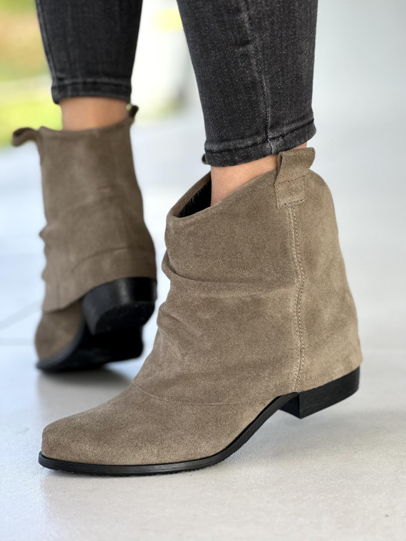 Oliwkowe botki damskie skórzane