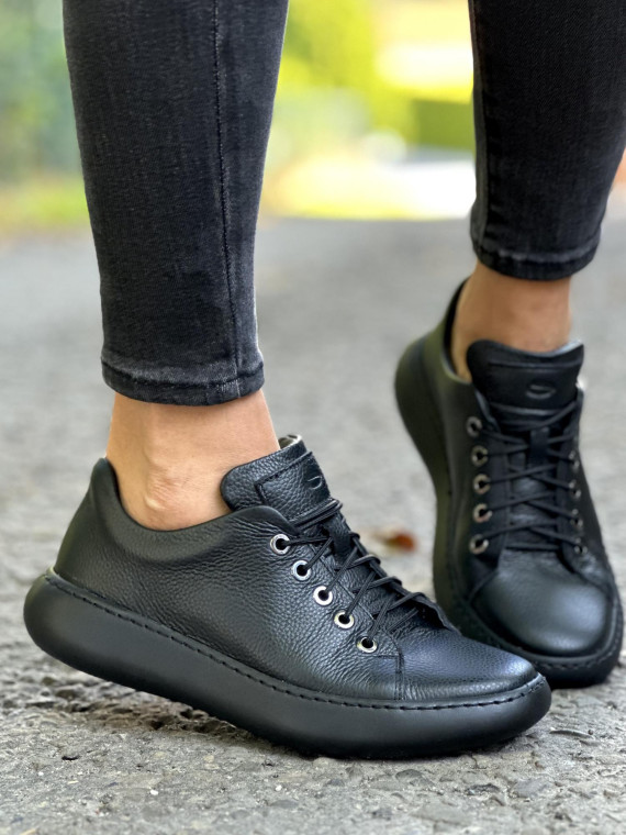 Czarne półbuty damskie skórzane