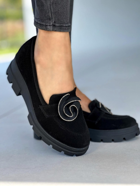 Czarne mokasyny damskie skórzane