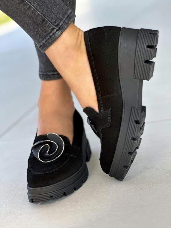 Czarne mokasyny damskie skórzane