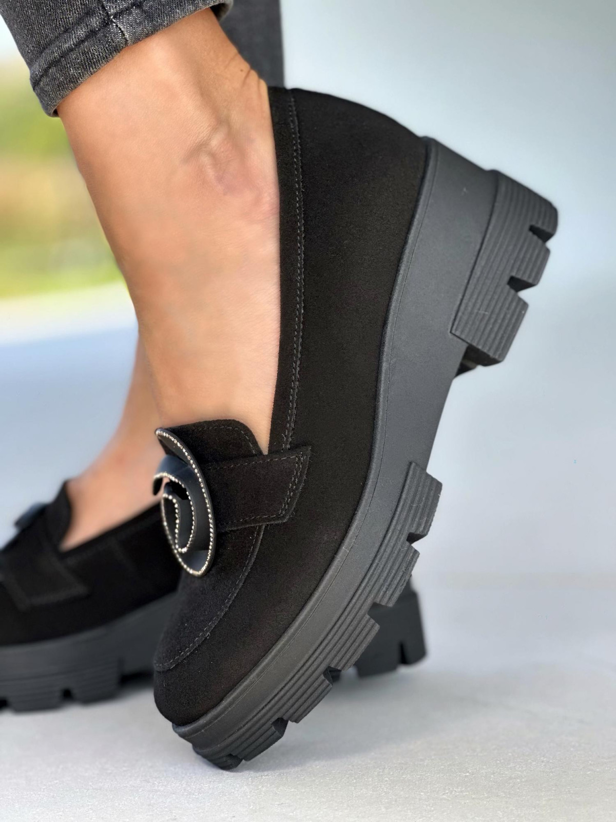 Czarne mokasyny damskie skórzane