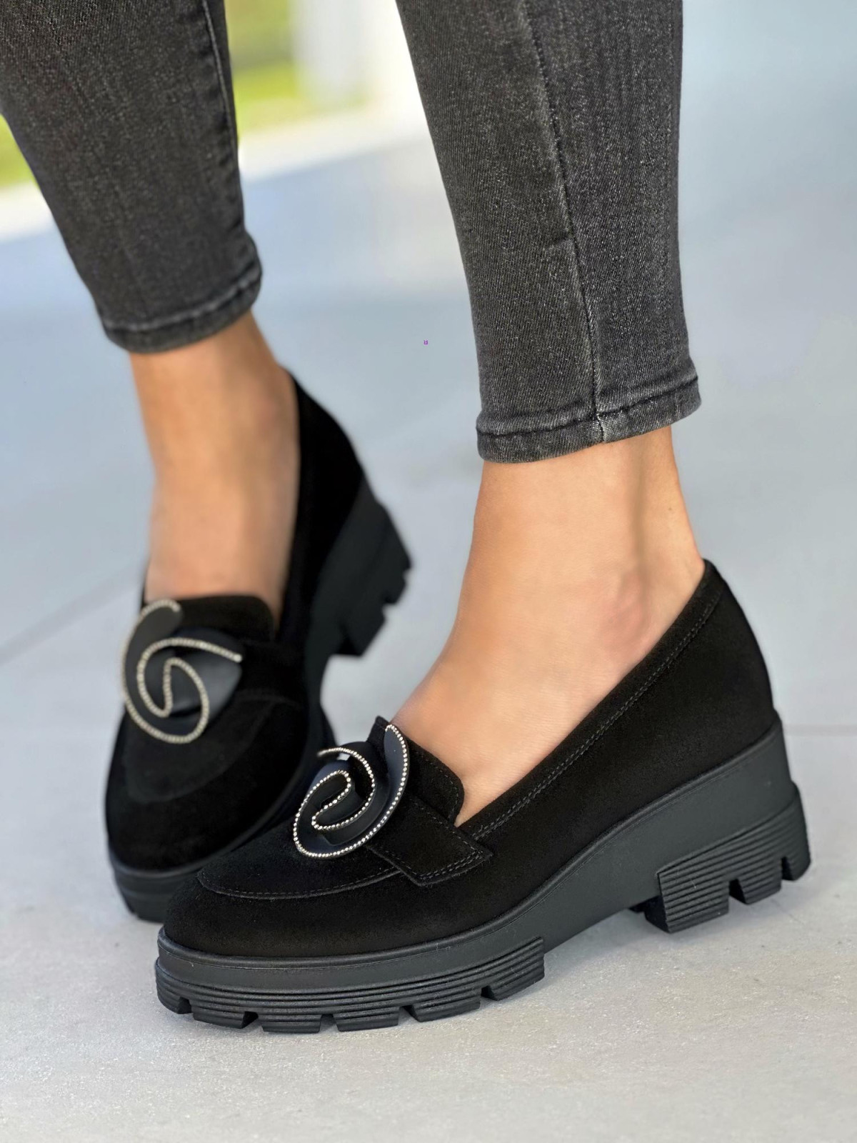 Czarne mokasyny damskie skórzane