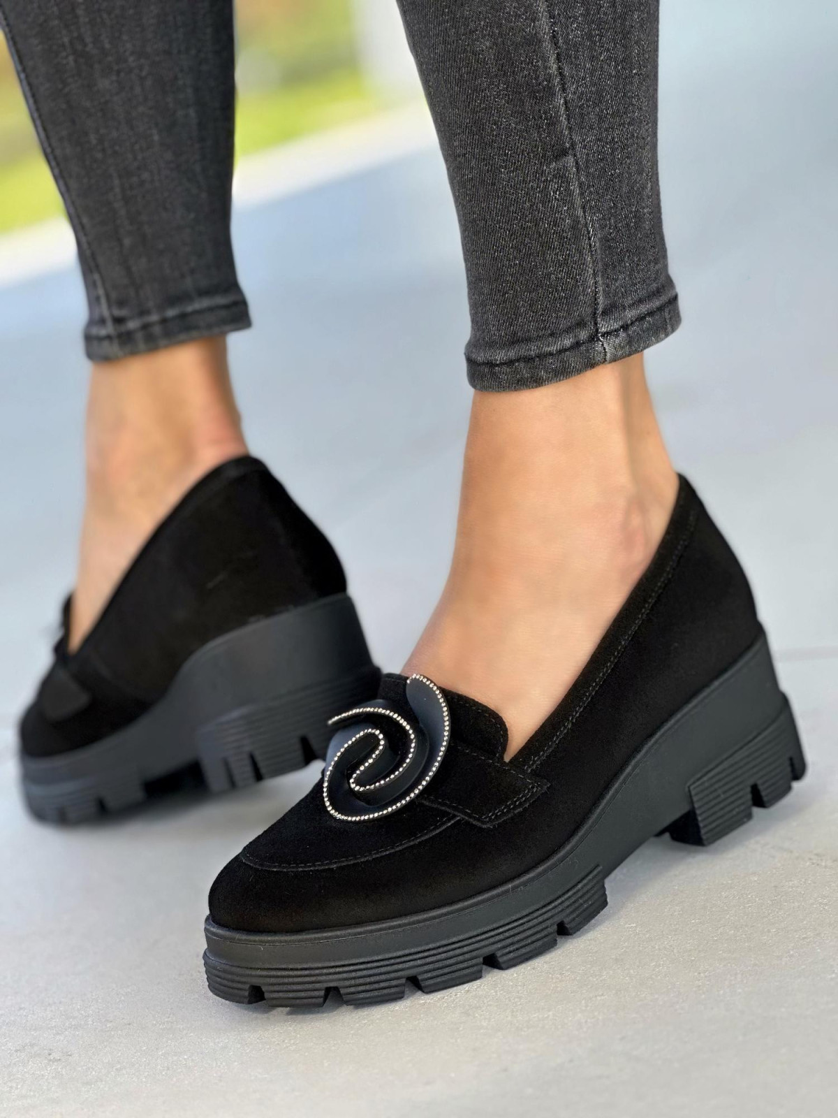 Czarne mokasyny damskie skórzane