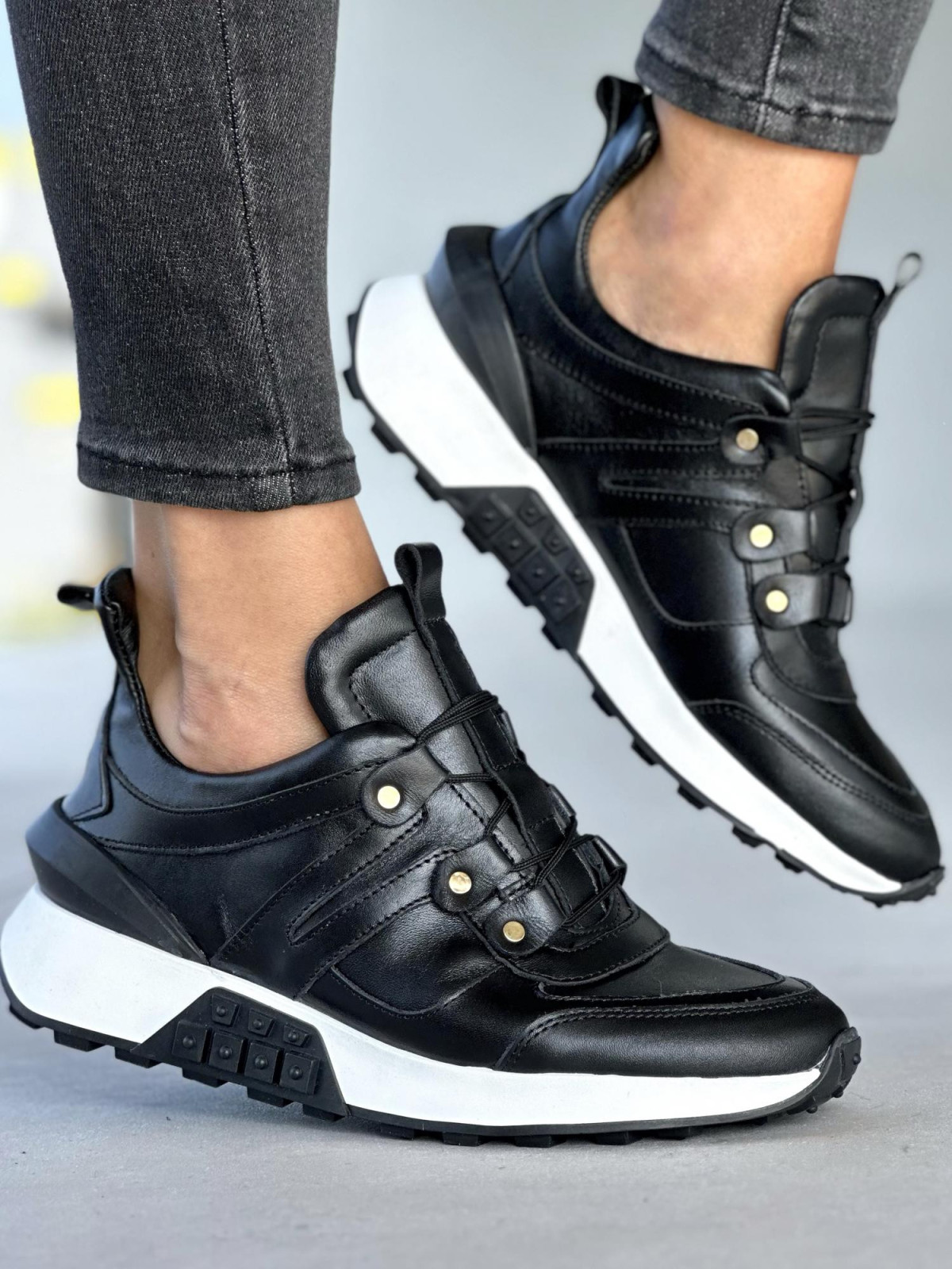 Czarne sneakersy damskie skórzane