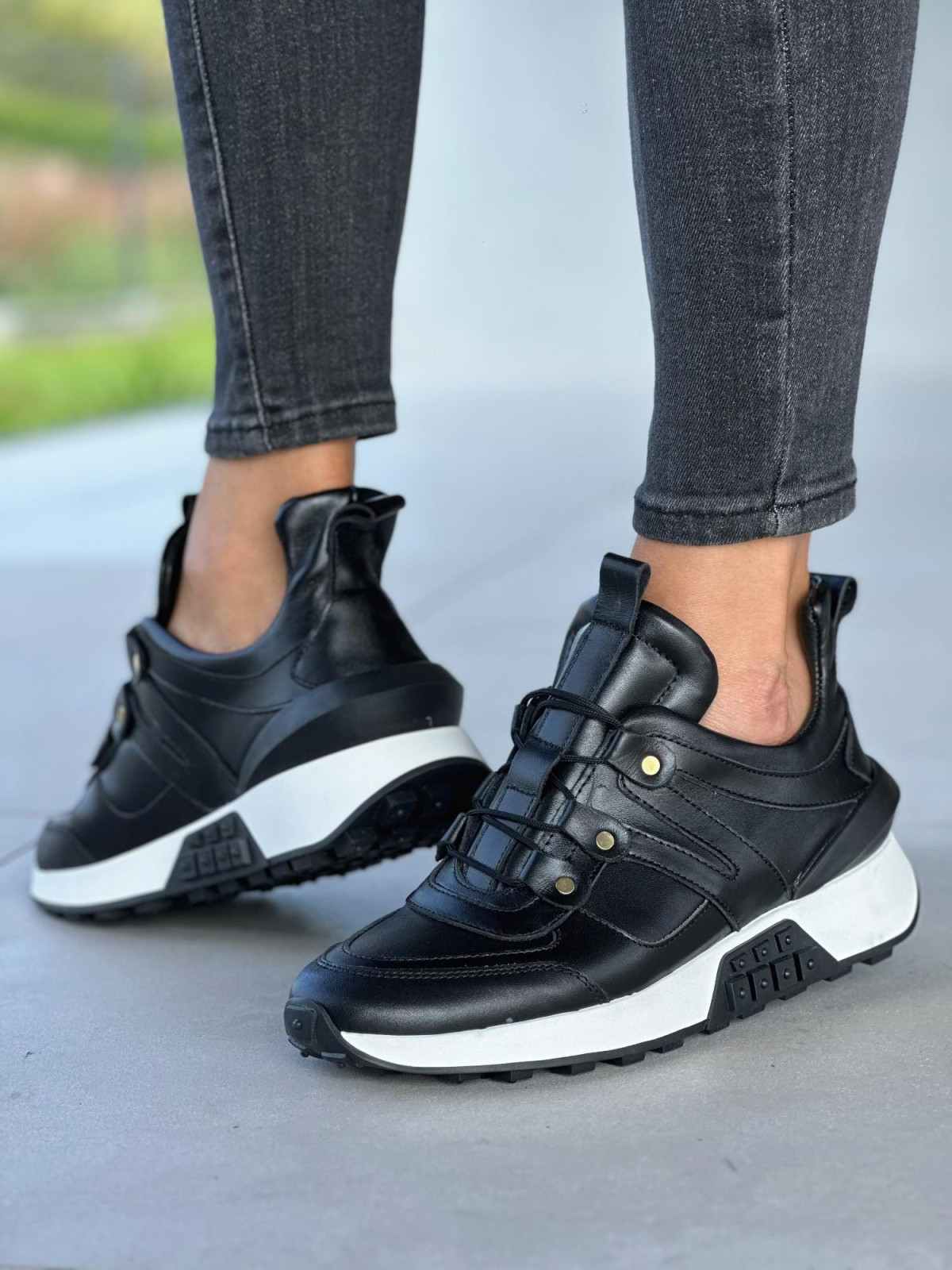 Czarne sneakersy damskie skórzane