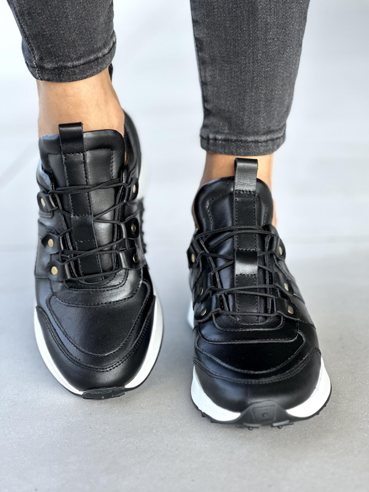 Czarne sneakersy damskie skórzane