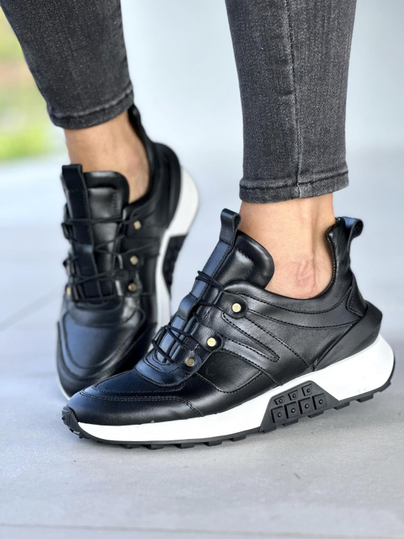 Czarne sneakersy damskie skórzane