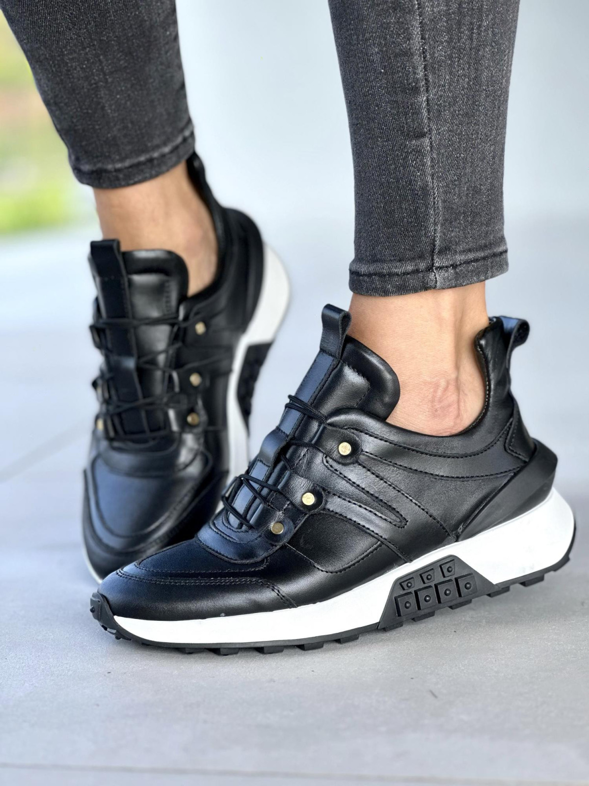 Czarne sneakersy damskie skórzane