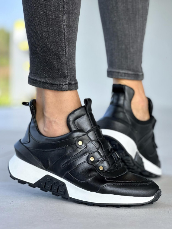 Czarne sneakersy damskie skórzane