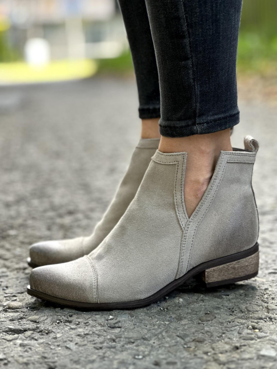 Szare botki damskie skórzane