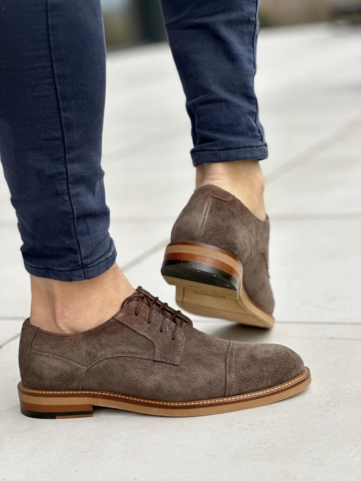 Brązowe półbuty męskie, skóra naturalna welurowa