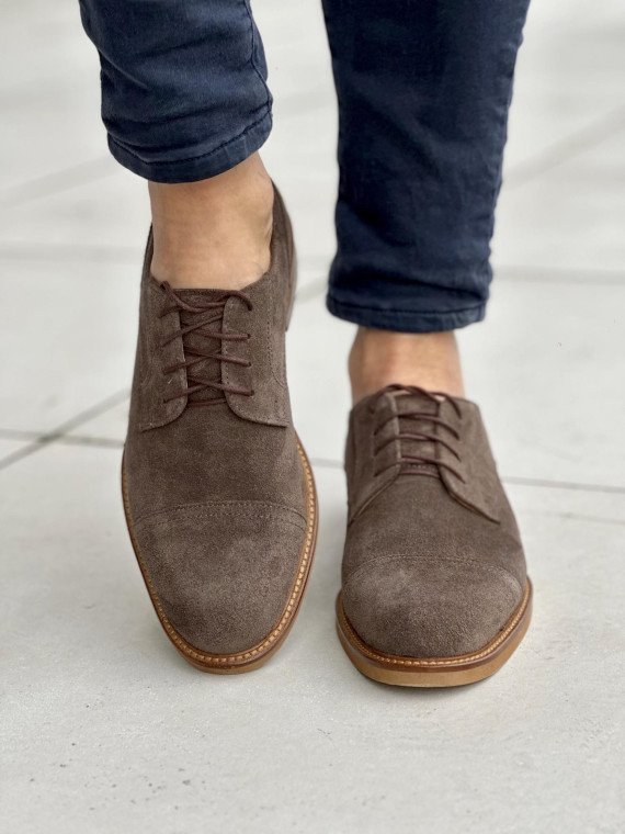 Brązowe półbuty męskie, skóra naturalna welurowa