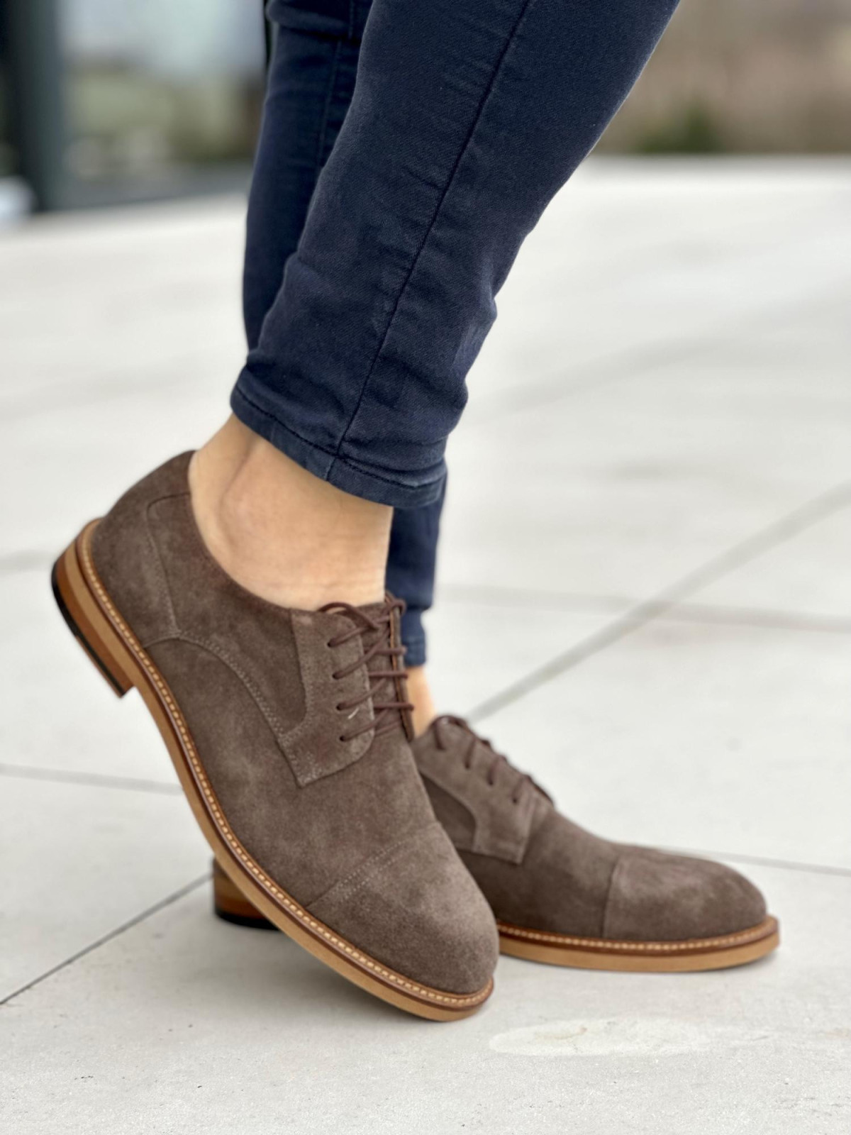 Brązowe półbuty męskie, skóra naturalna welurowa