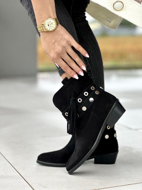 Czarne botki damskie skórzane