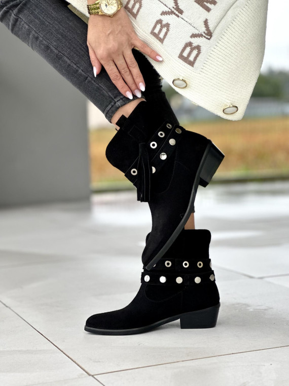 Czarne botki damskie skórzane