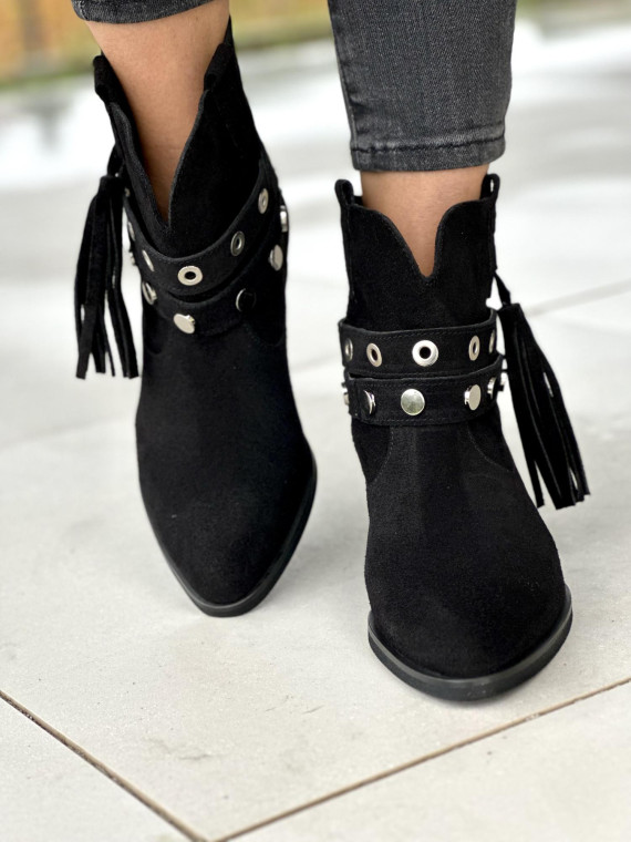 Czarne botki damskie skórzane