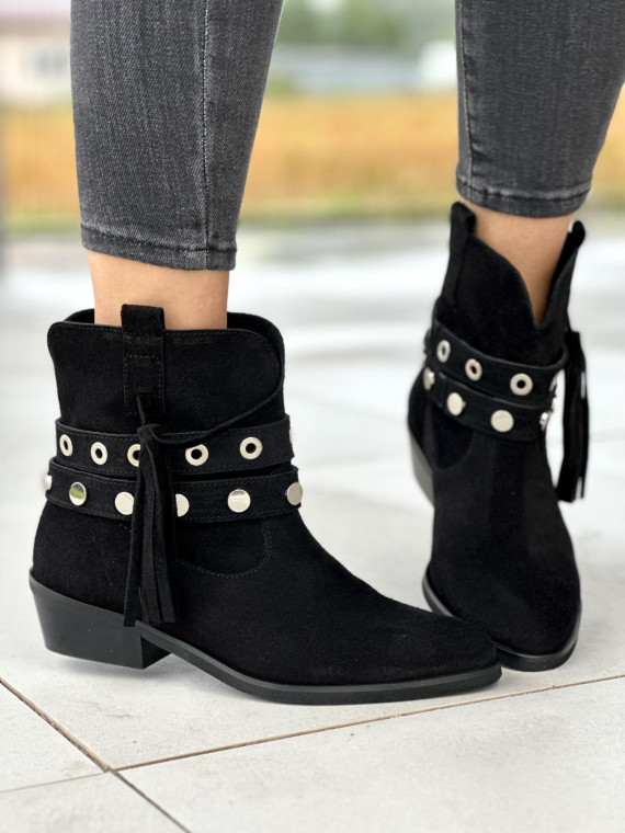 Czarne botki damskie skórzane