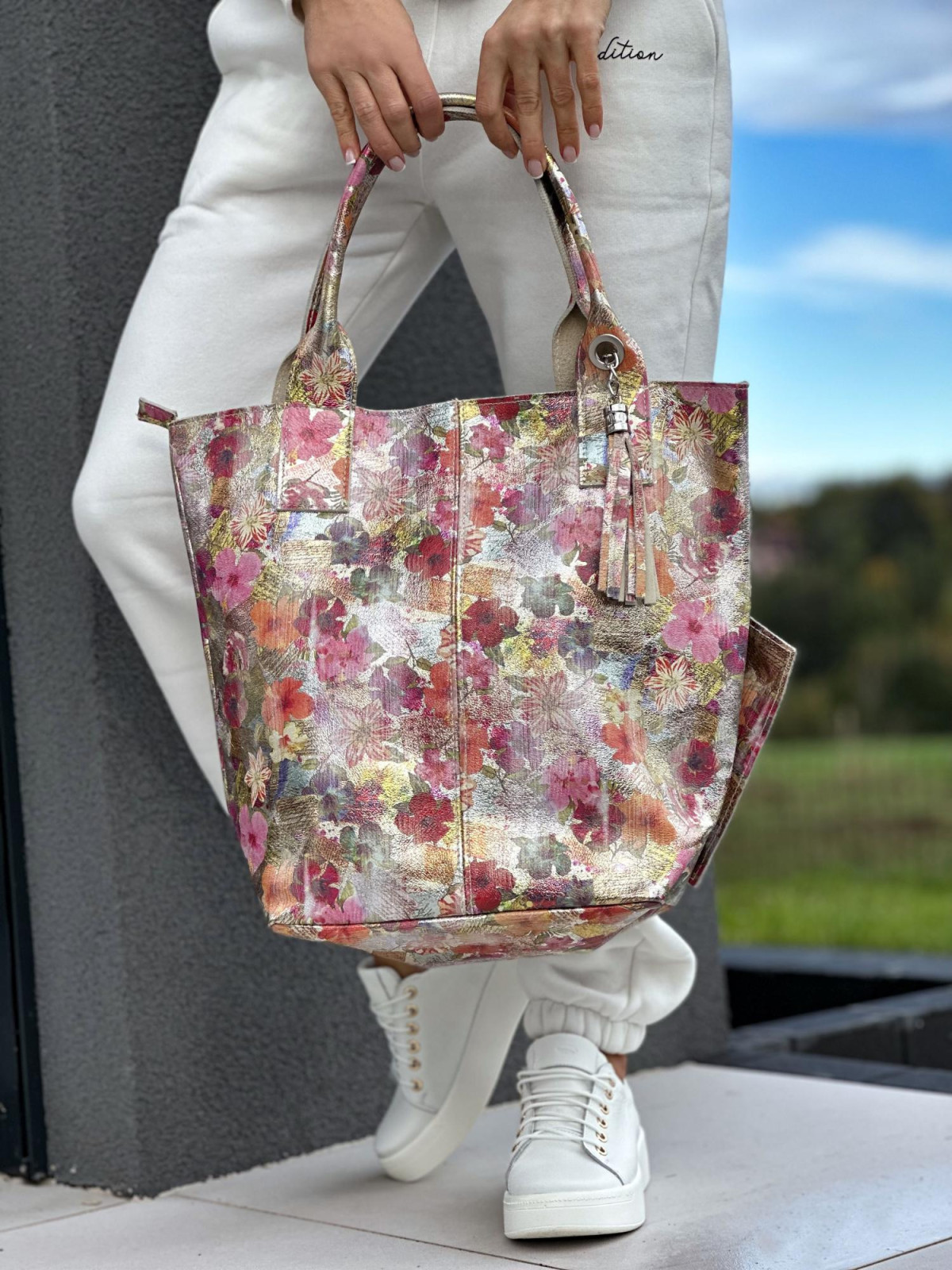 Wielokolorowa torebka damska skórzana