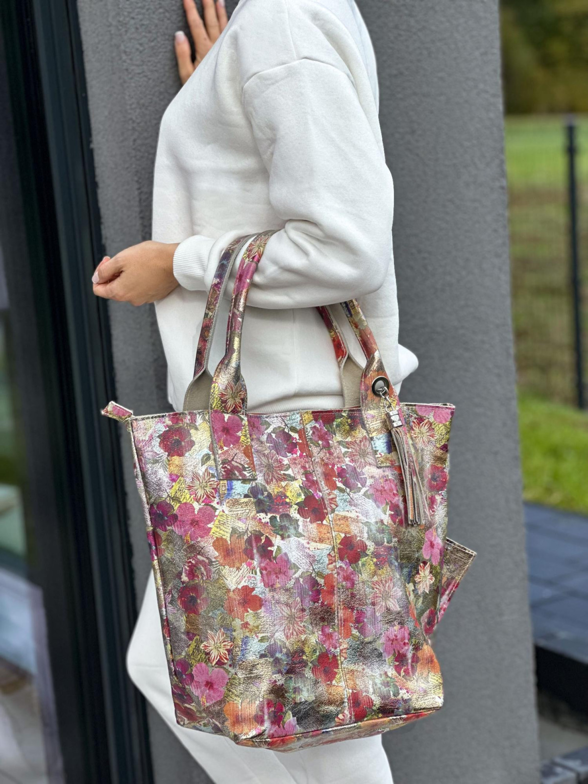 Wielokolorowa torebka damska skórzana