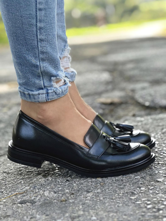 Czarne mokasyny damskie skórzane