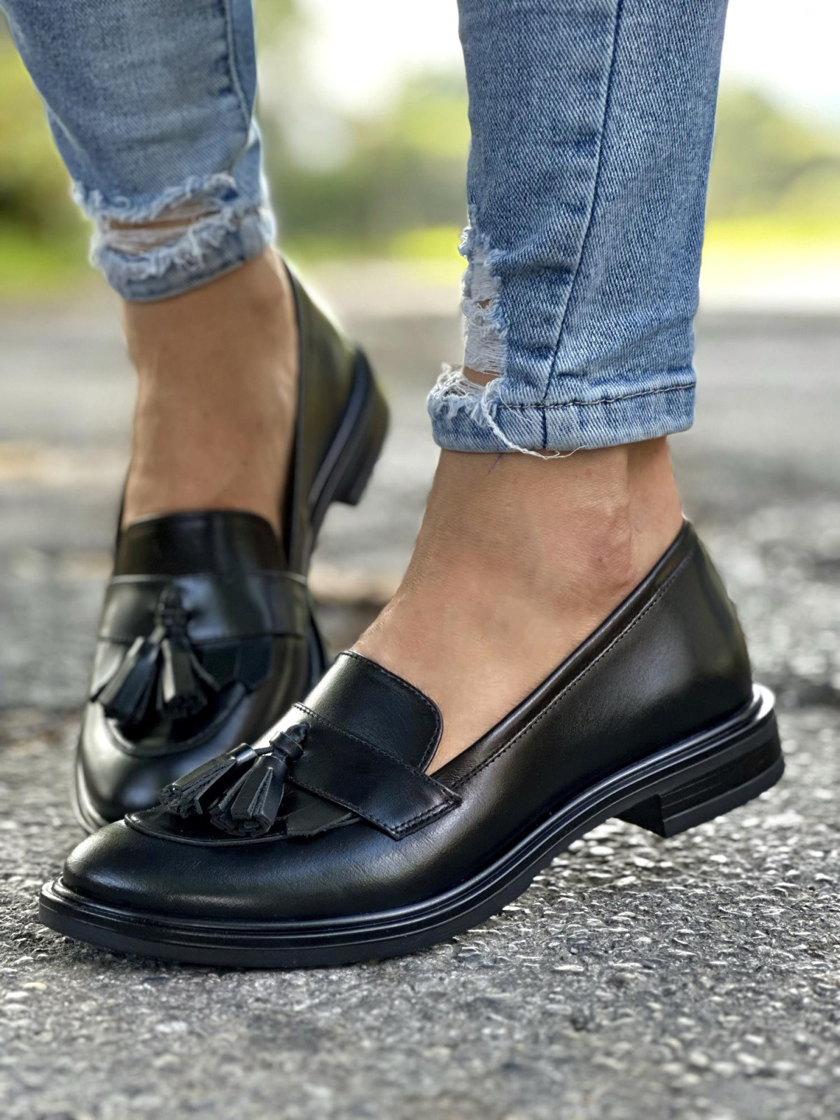 Czarne mokasyny damskie skórzane